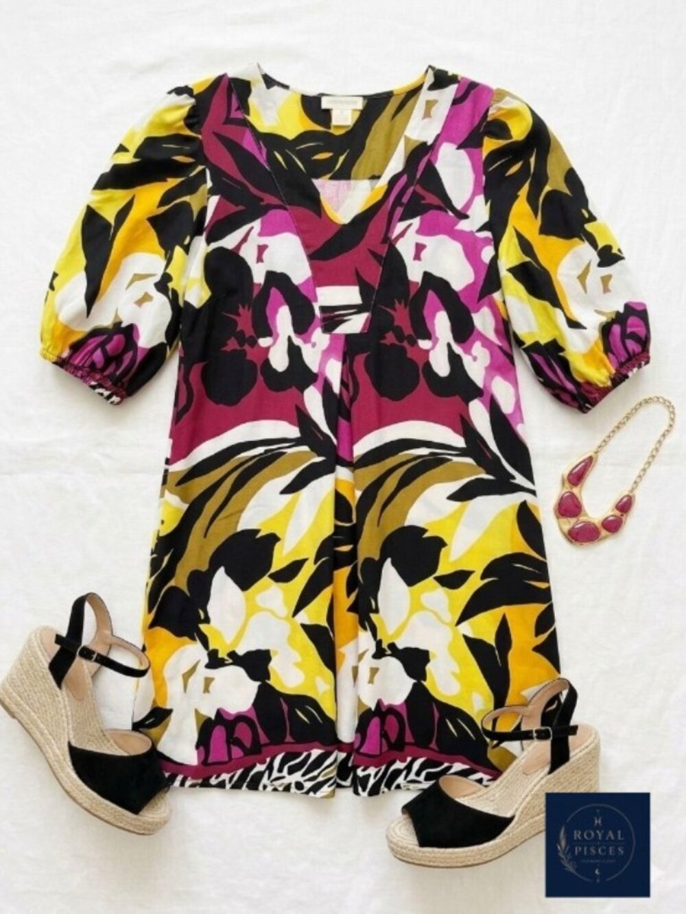 Cynthia Rowley Puff sleeves bold floral dress